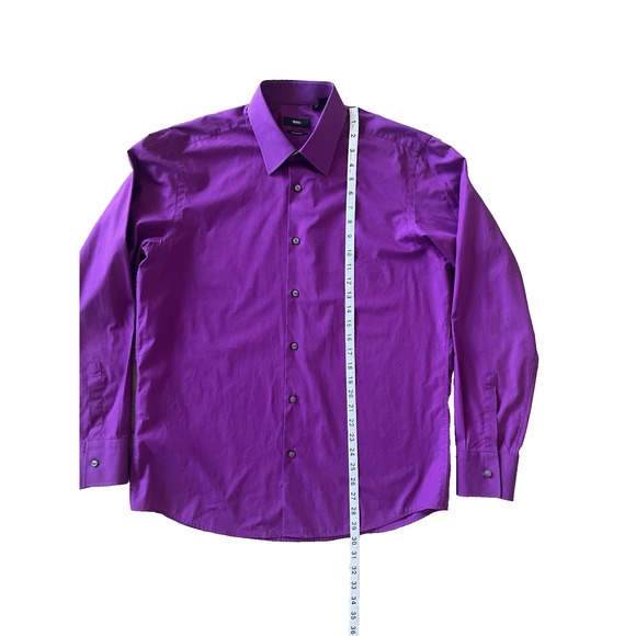 Hugo Boss Regular Fit Dress Shirt Mens 16.5 42‎ Solid Purple Long Sleeve - Picture 4 of 10